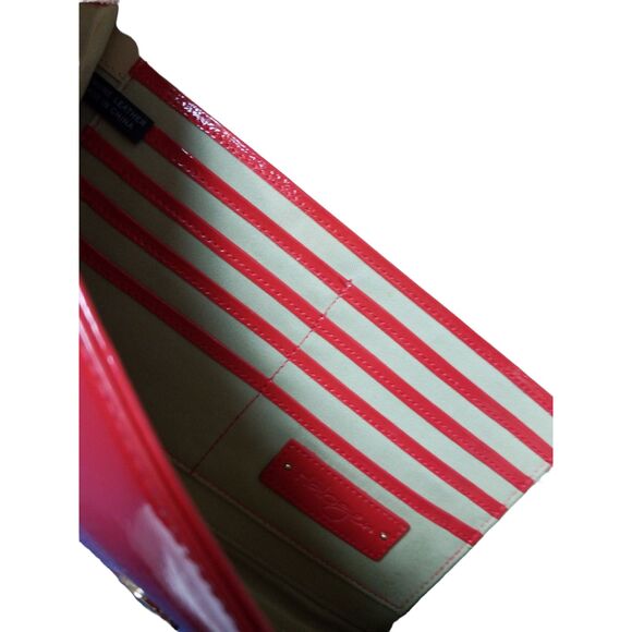 Halogen Red Leather Envelope Shoulder Bag Chain Chic Evening - Picture 3 of 4